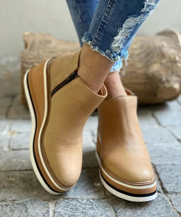 Athena | Women's Leather Wedge Heel Casual Platform Boots