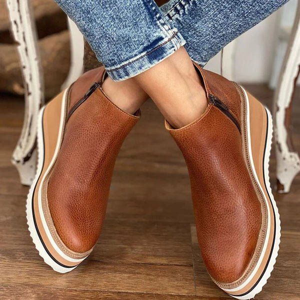 Athena | Women's Leather Wedge Heel Casual Platform Boots