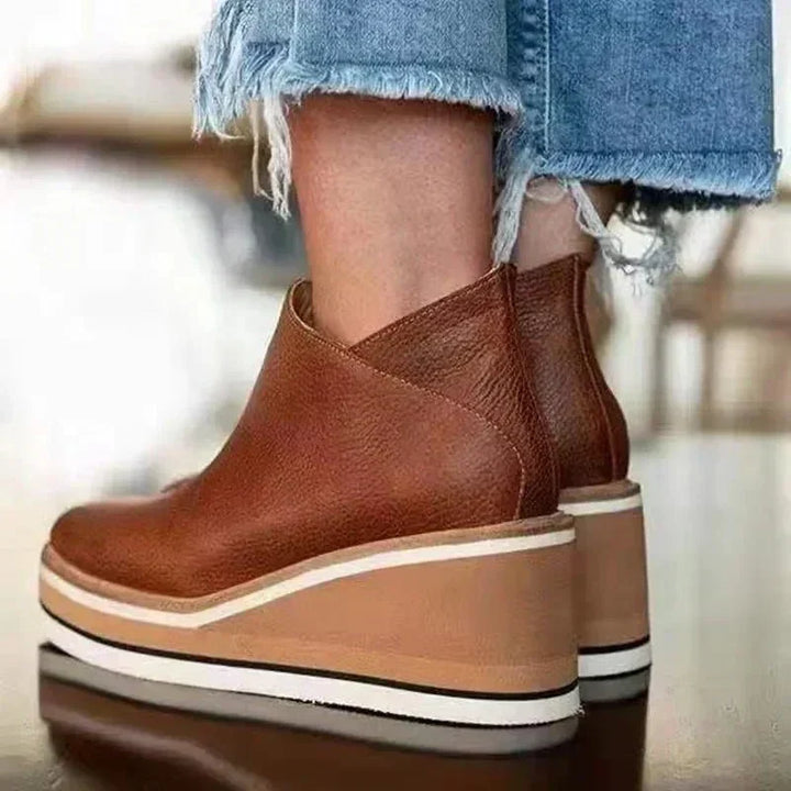 Athena | Women's Leather Wedge Heel Casual Platform Boots