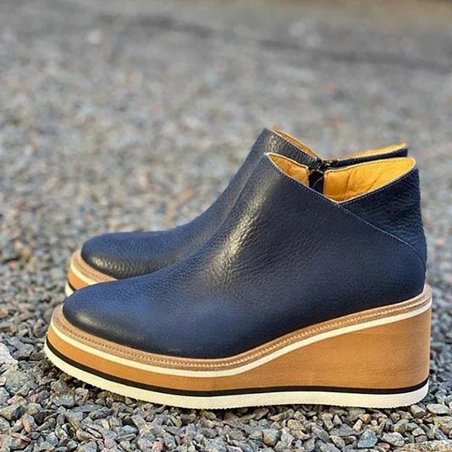 Athena | Women's Leather Wedge Heel Casual Platform Boots