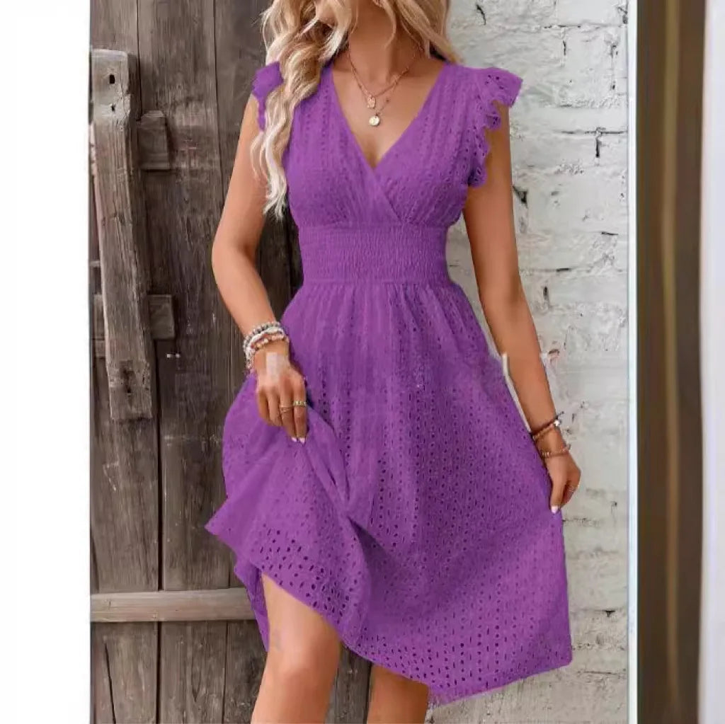 Anthea | Women Eyelet V Neck Wedding Guest Dress