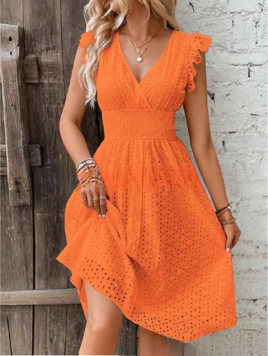 Anthea | Women Eyelet V Neck Wedding Guest Dress