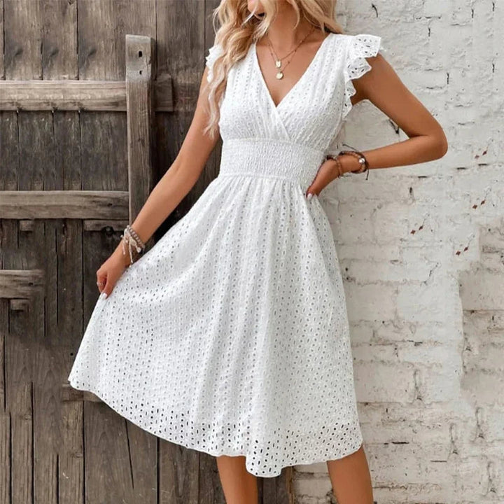 Anthea | Women Eyelet V Neck Wedding Guest Dress