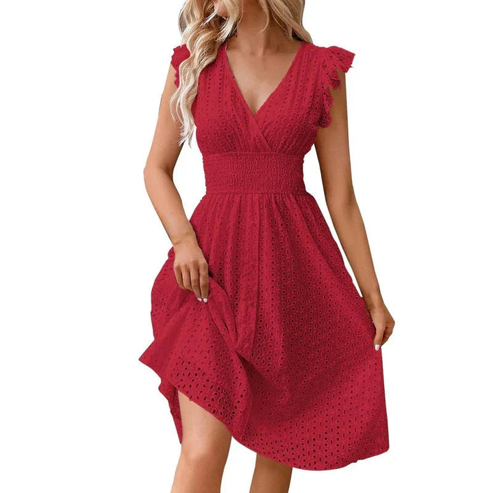 Anthea | Women Eyelet V Neck Wedding Guest Dress