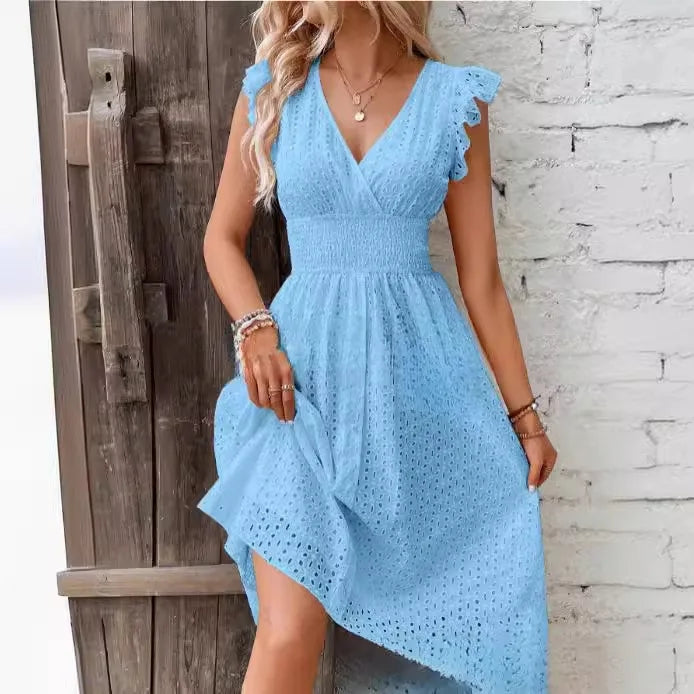 Anthea | Women Eyelet V Neck Wedding Guest Dress