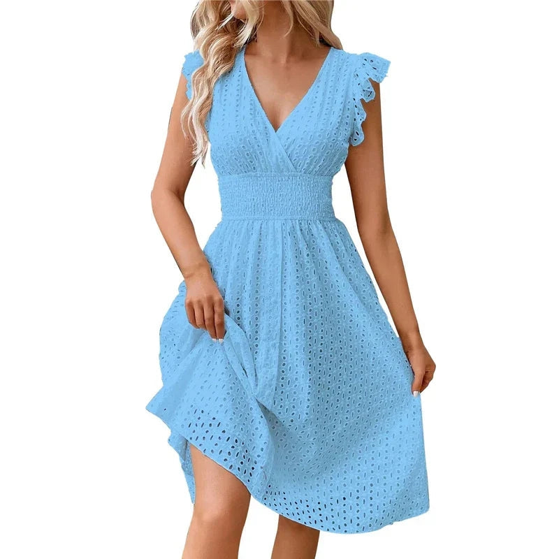 Anthea | Women Eyelet V Neck Wedding Guest Dress