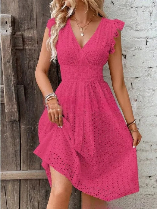Anthea | Women Eyelet V Neck Wedding Guest Dress