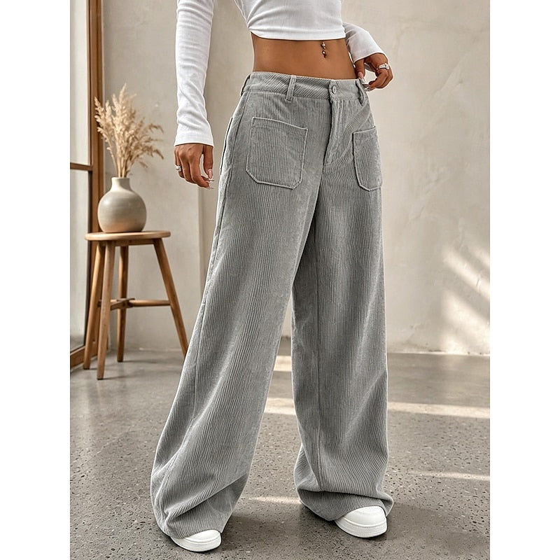 Gunhilda | Women Patch Pocket Corduroy Flowy Pants