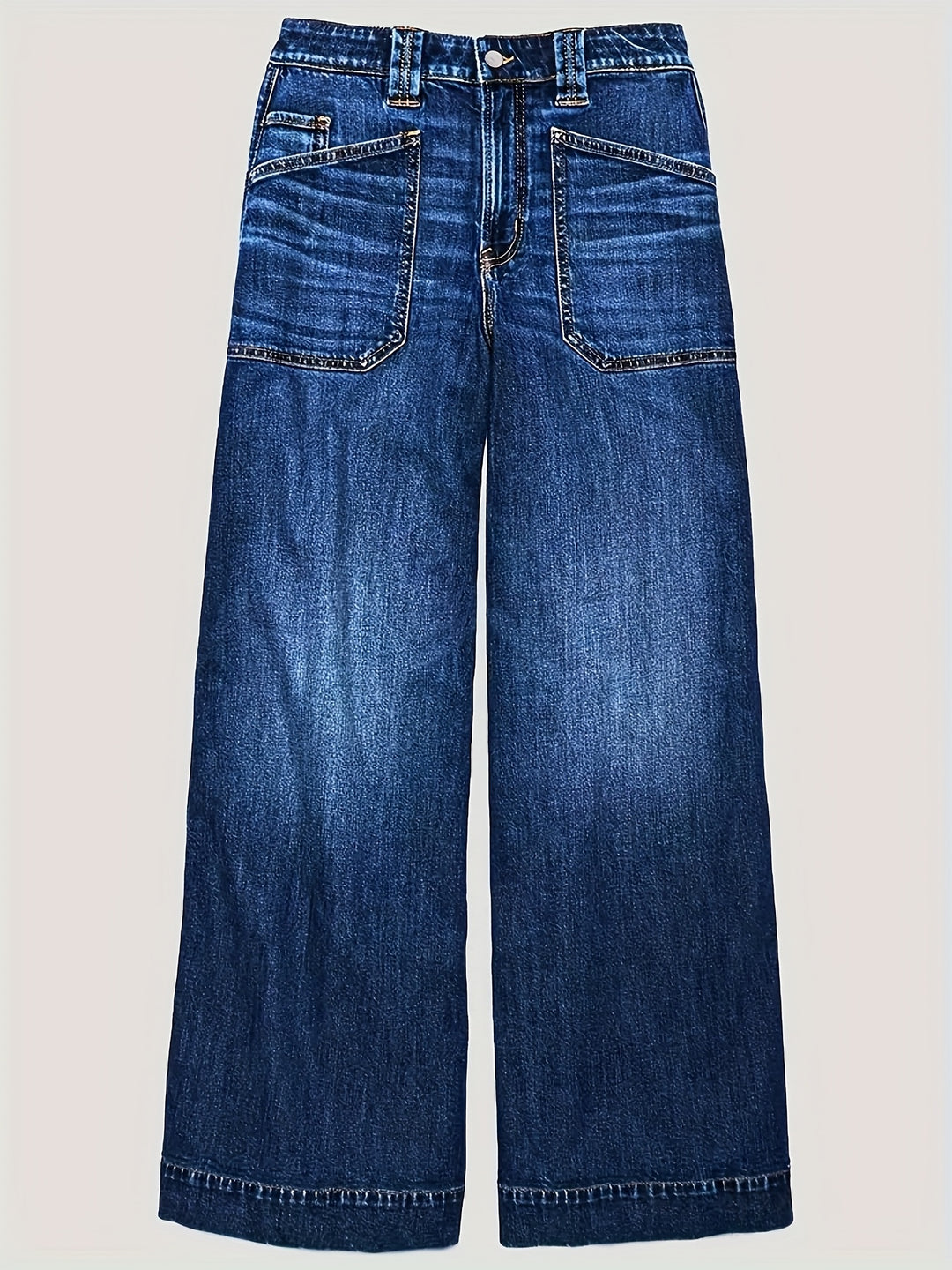Georgia | Women's Blue Denim Wide Leg Pockets Casual Relaxed Jeans