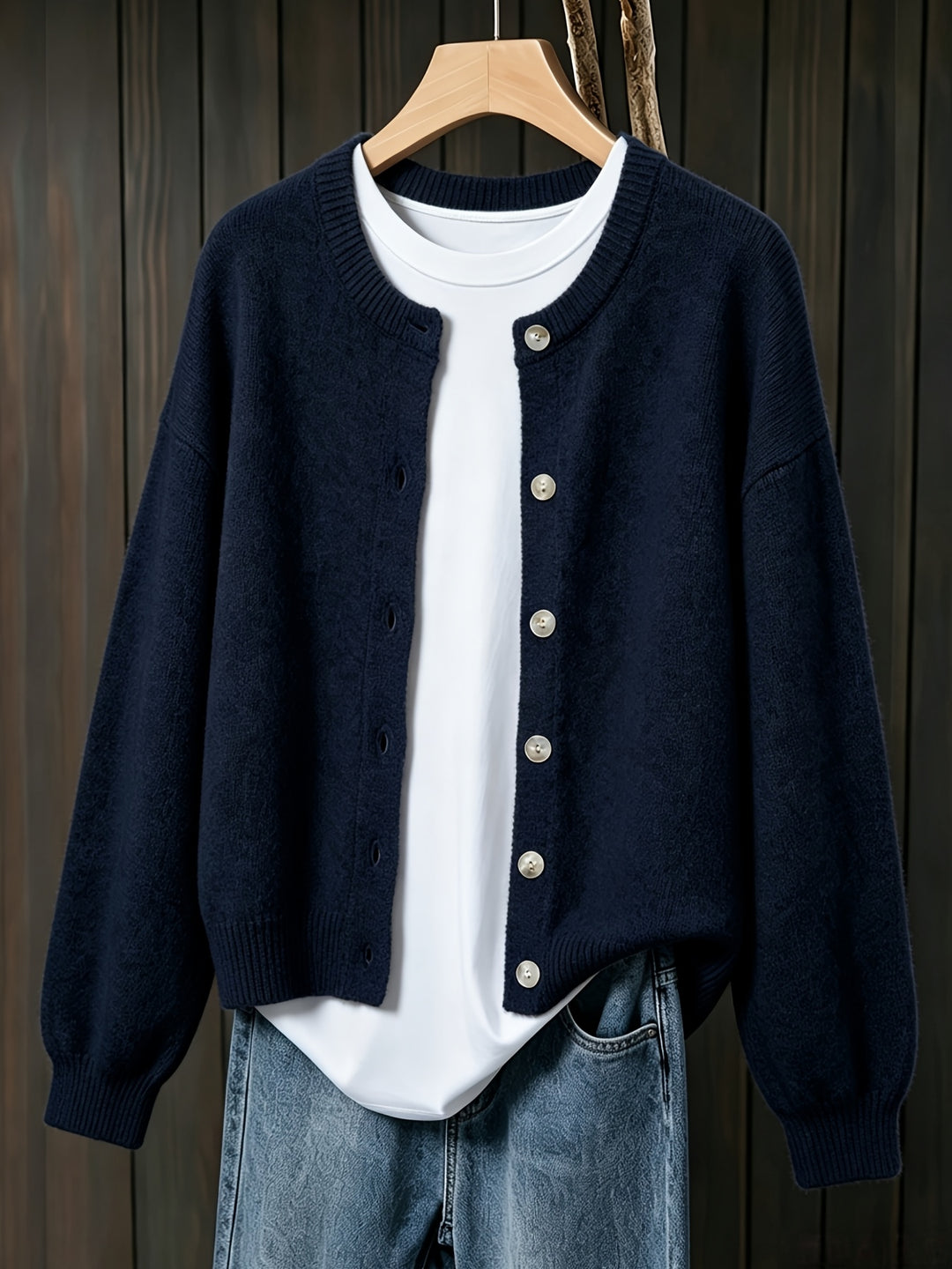 Emily | Women's Knit Crew Neck Long Sleeve Casual Cardigan