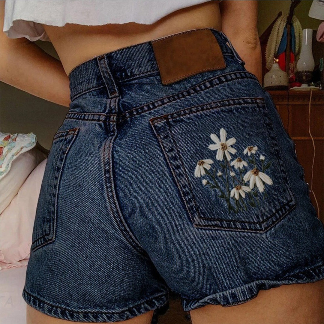 Simone | Women's High Waisted Casual Embroidered Relaxed Jeans