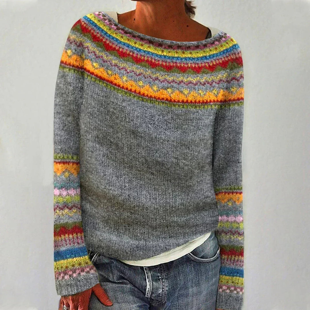 Raelyn | Women's Fair Isle Boat Neck Long Sleeve Knit Sweater