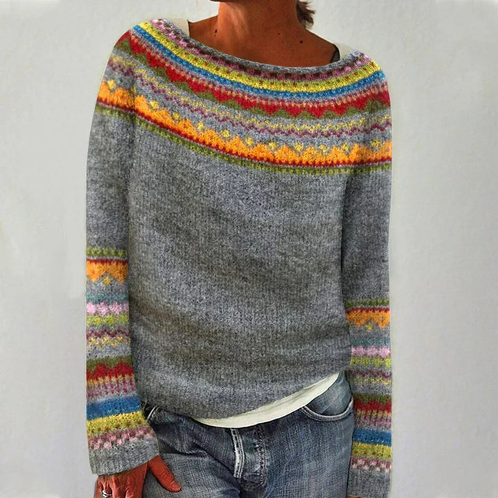 Raelyn | Women's Fair Isle Boat Neck Long Sleeve Knit Sweater