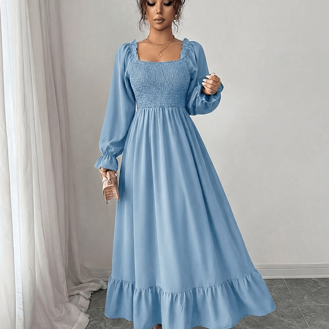 Serena | Women's Flare Square Neck Long Sleeve Evening Gown