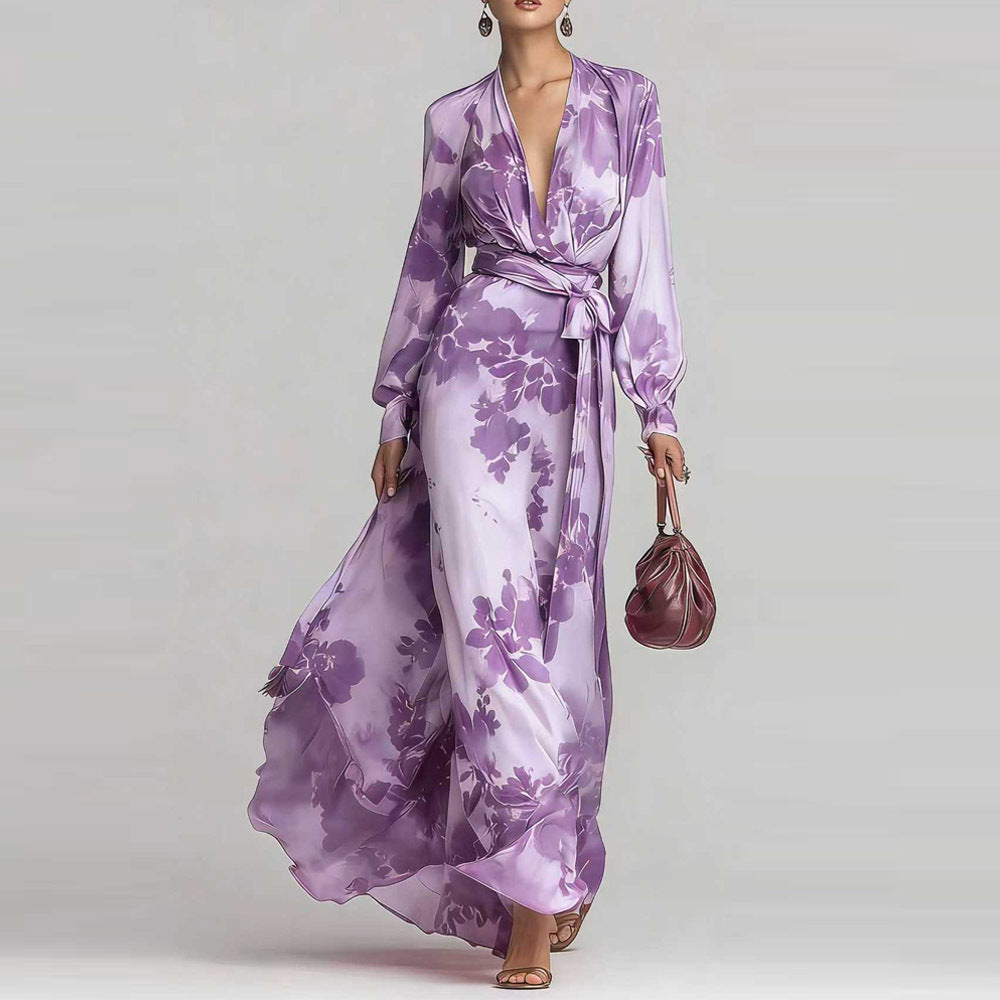 Jolie | Women Floral Wrap Long Sleeve Wedding Guest Dress