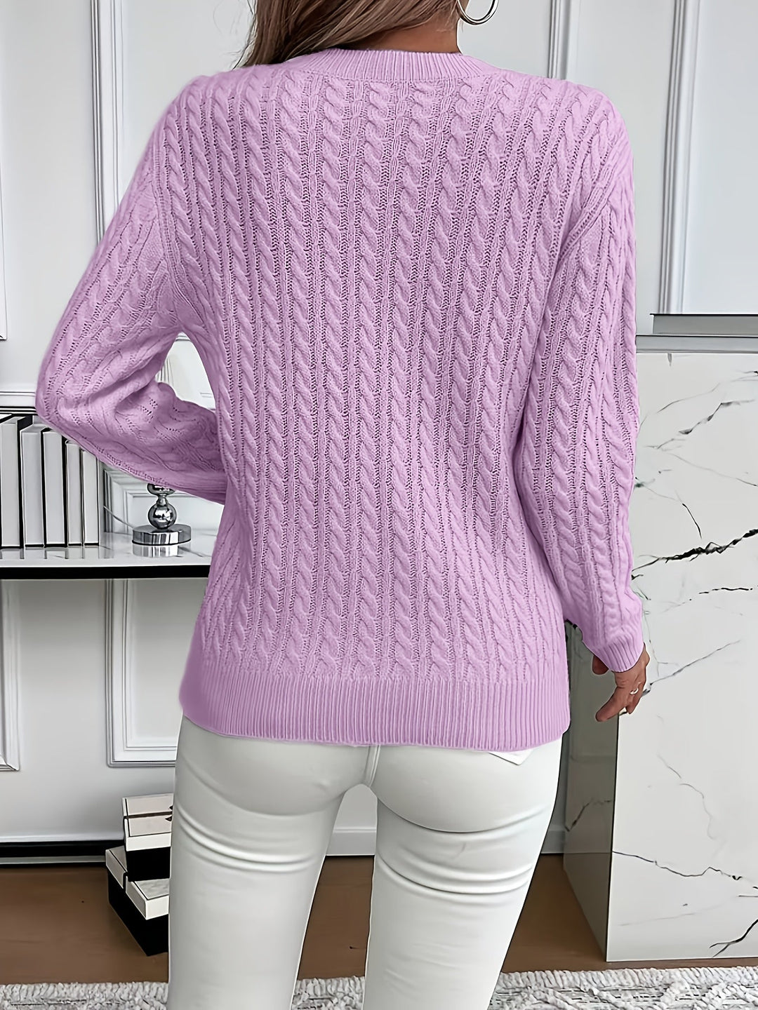 Aeron | Women Crew Cable Knit Pullover