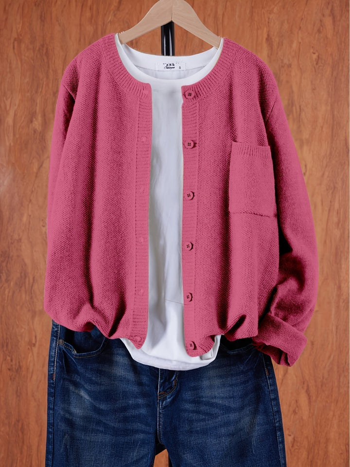 Stylish Cardigan Sweater for Women with Crew Neck Pockets Plus Size Casual Style
