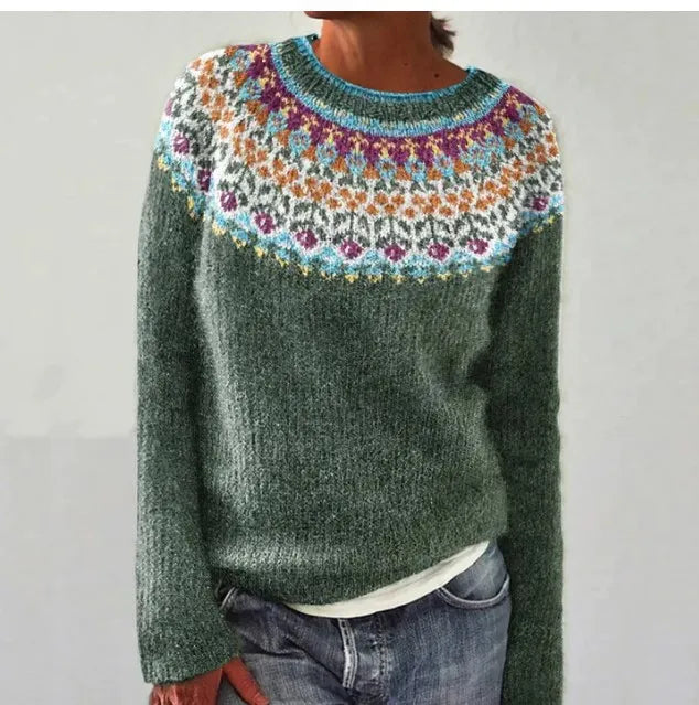 Raelyn | Women's Fair Isle Boat Neck Long Sleeve Knit Sweater