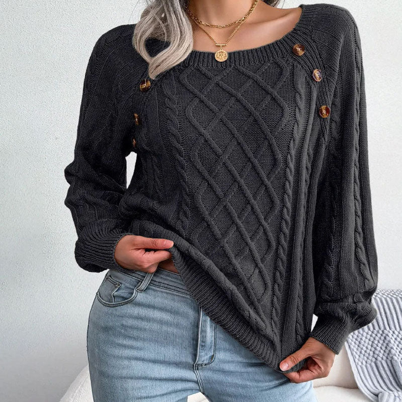 Alysia | Women Button Crew Cable Knit Pullover