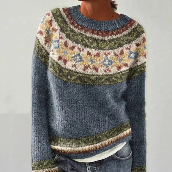 Raelyn | Women's Fair Isle Boat Neck Long Sleeve Knit Sweater