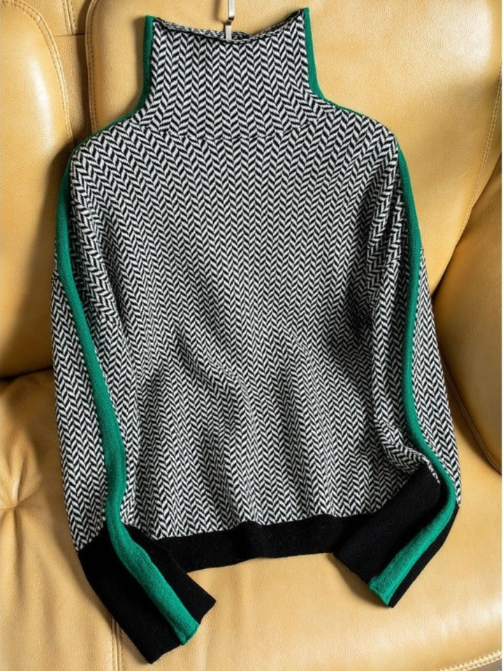 Isobel | Women Herringbone Turtleneck Sweater