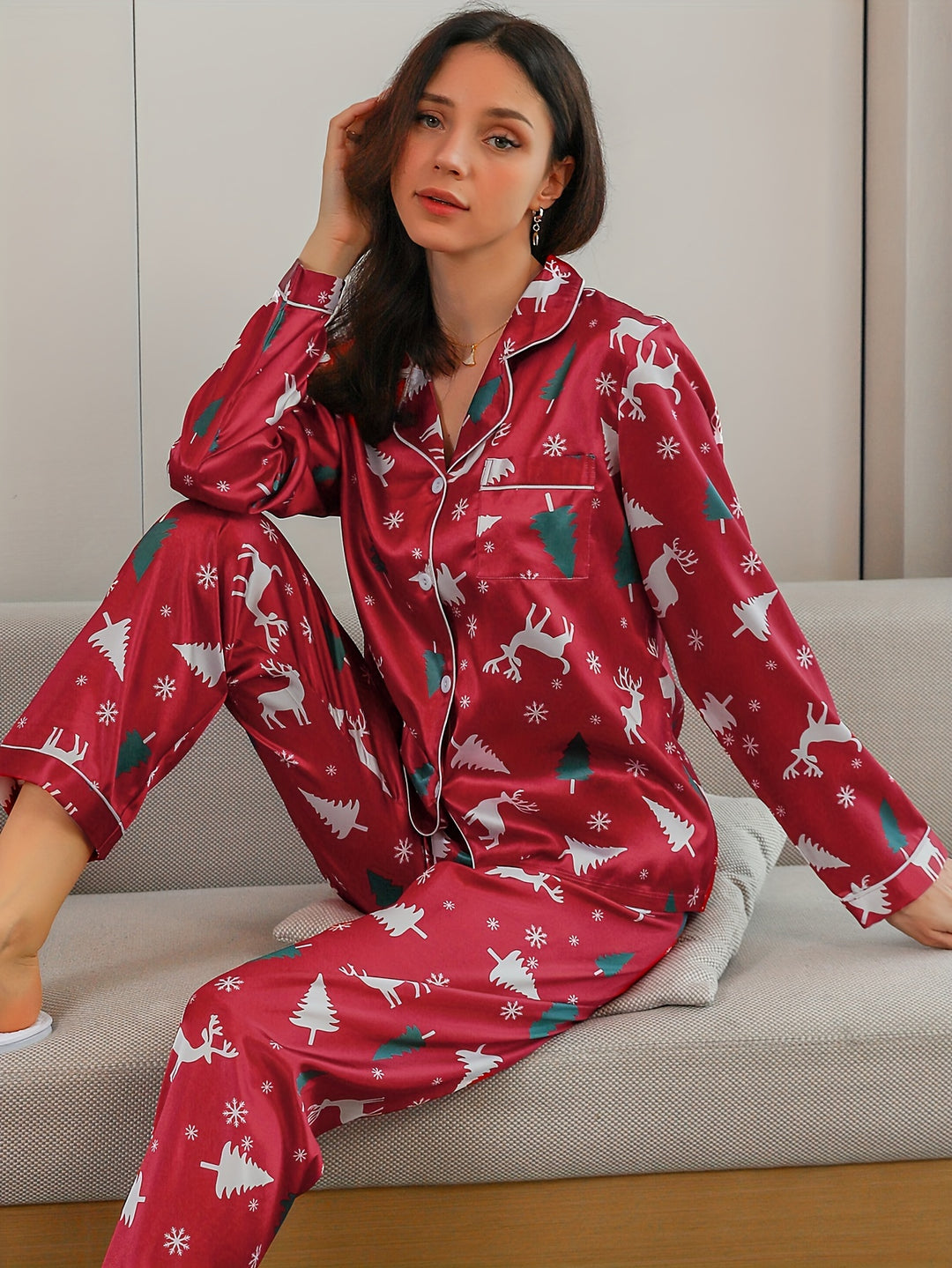 Hayden | Women's Satin Button Front Sequin Pajama Set