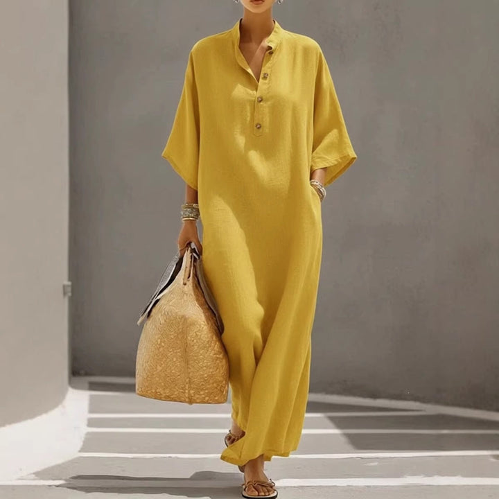 Ysolde | Women Mandarin Batwing Linen Maxi Dress