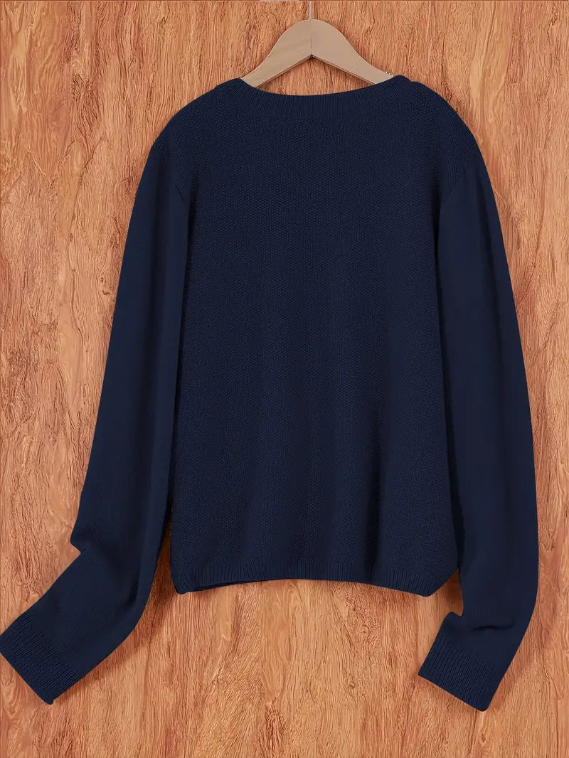 Stylish Cardigan Sweater for Women with Crew Neck Pockets Plus Size Casual Style