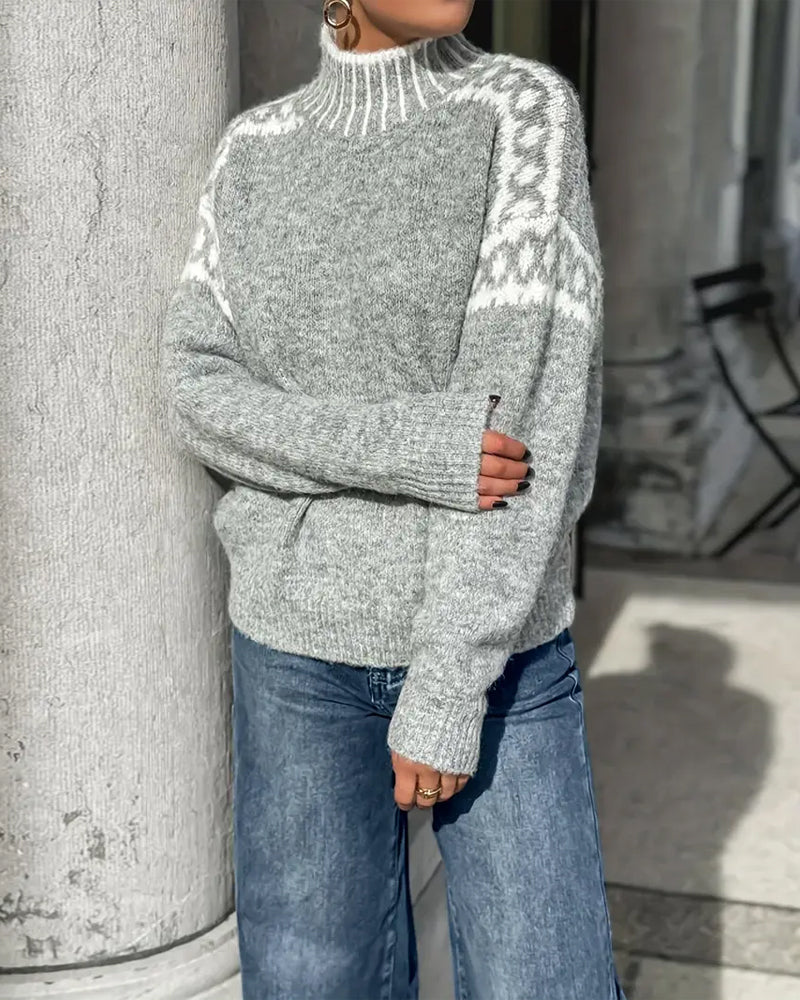 Wrenley | Women's Fair Isle Yoke Mock Neck Knit Sweater