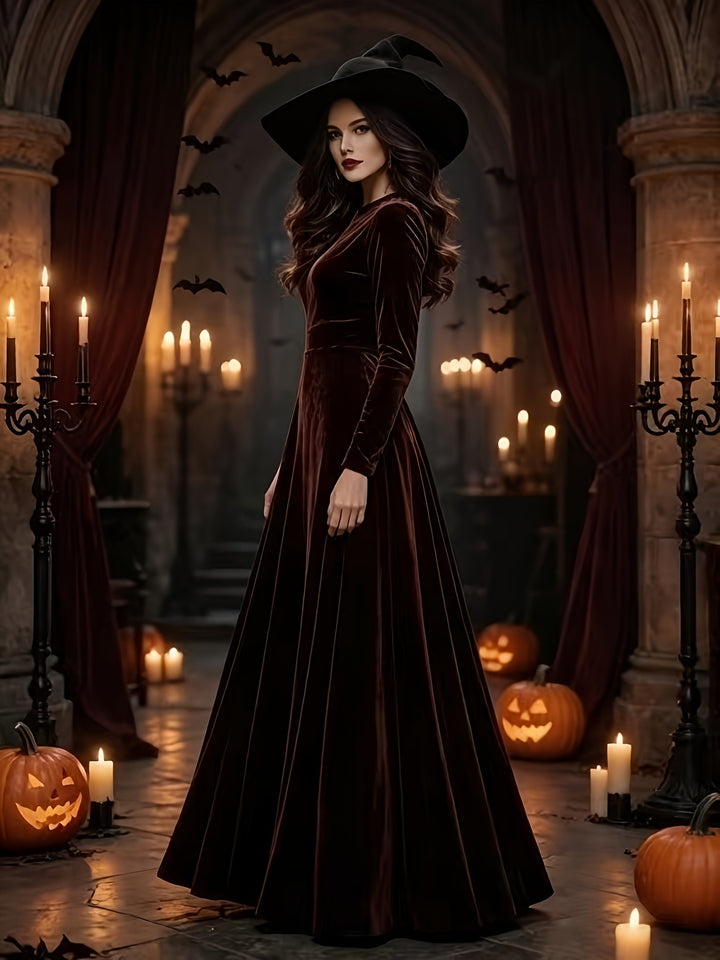 Paisley | Women's Black Plus Size Halloween Velvet Witch Maxi Dress