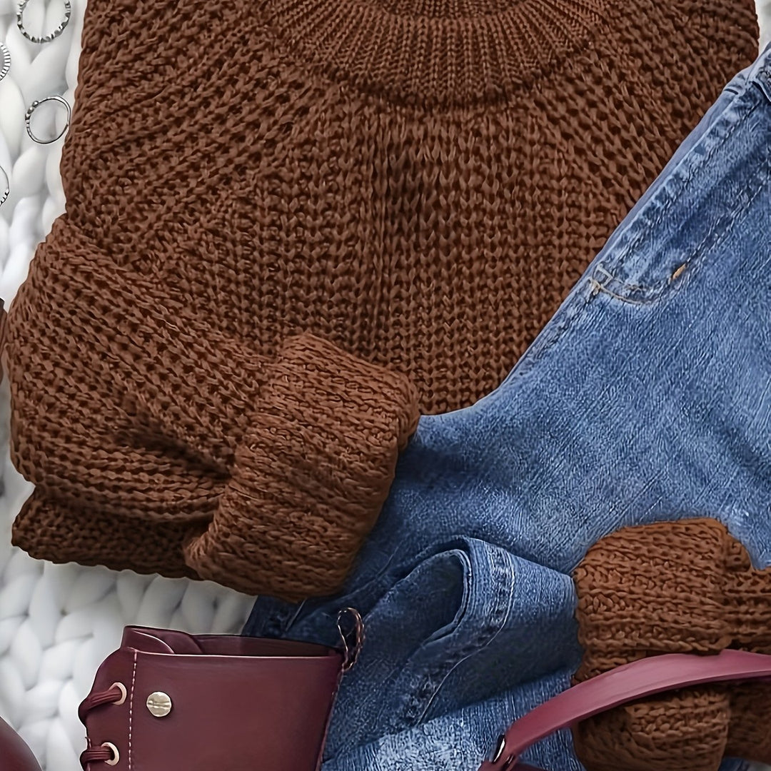 Edith | Women's Knit Oversized Crew Neck Long Sleeve Belted Casual Blouse