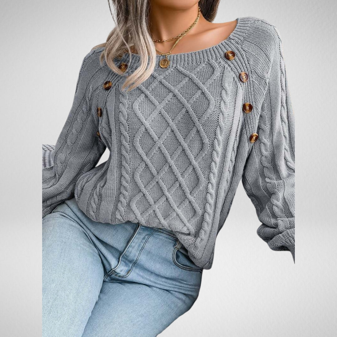 Everleigh | Women's Cable Knit Wide Neck Button Detail Sweater