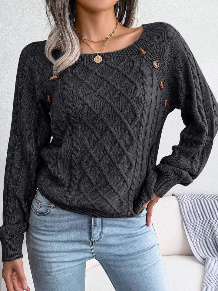 Everleigh | Women's Cable Knit Wide Neck Button Detail Sweater