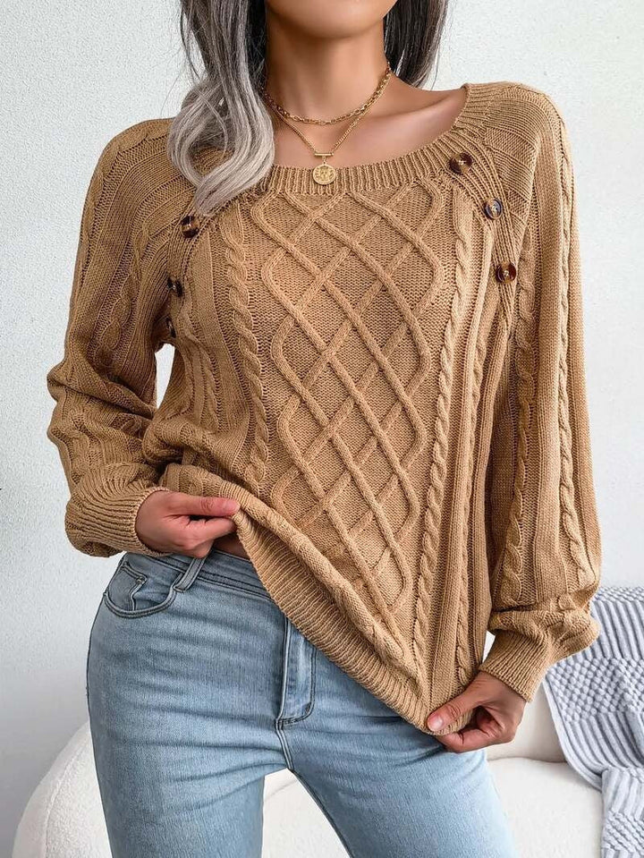 Everleigh | Women's Cable Knit Wide Neck Button Detail Sweater
