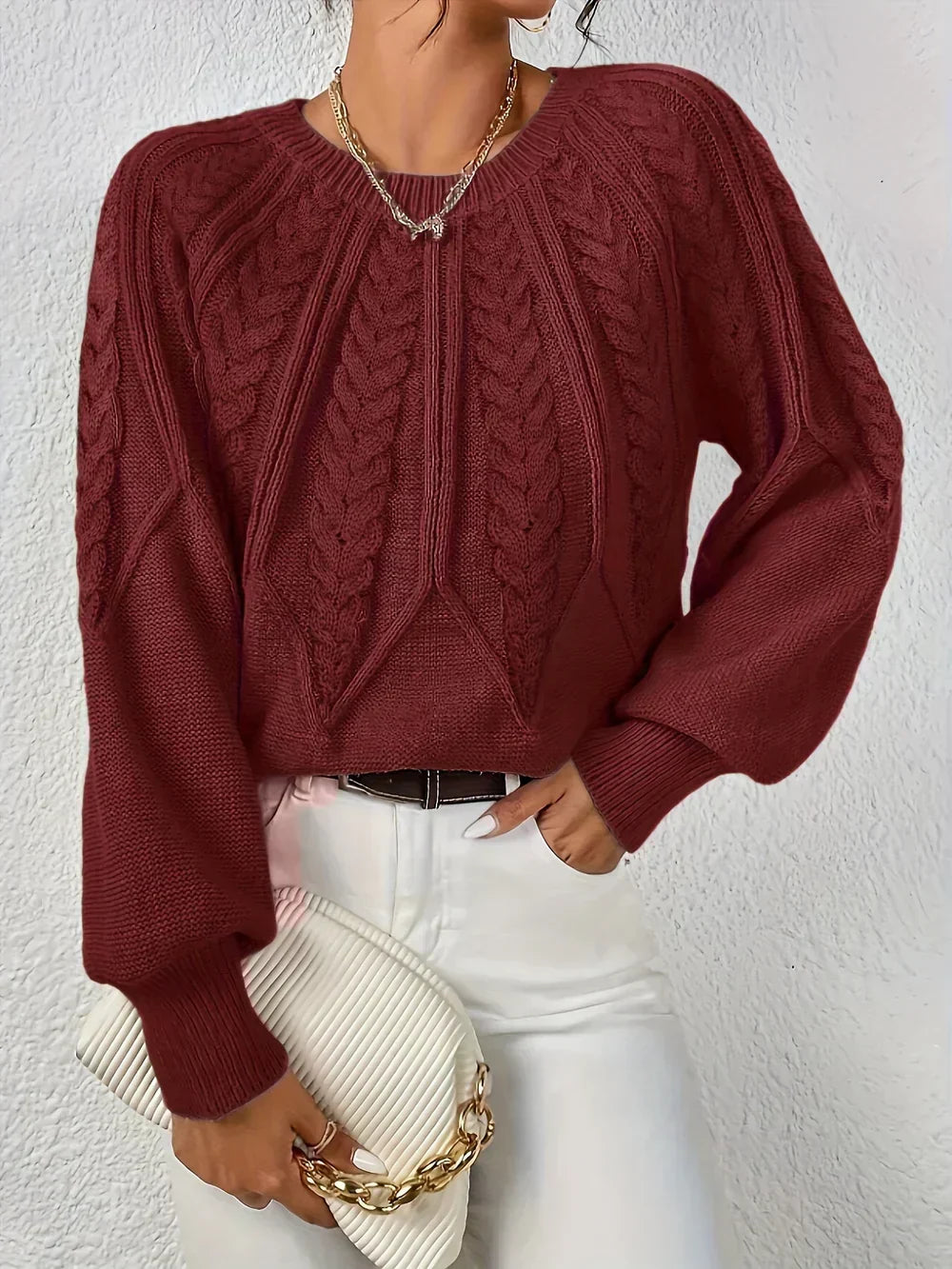 Alannah | Women Crew Cable Knit Sweater