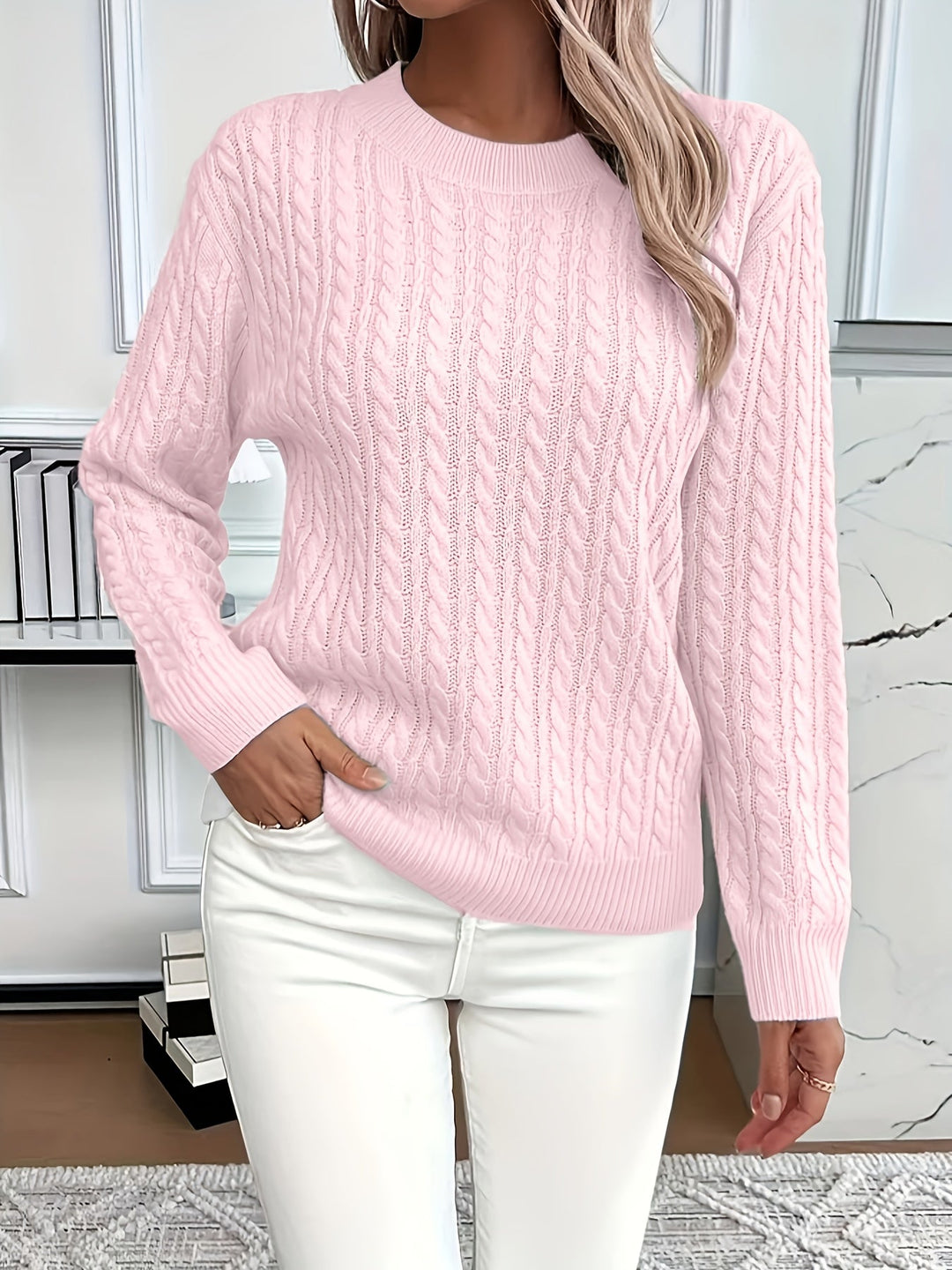 Aeron | Women Crew Cable Knit Pullover