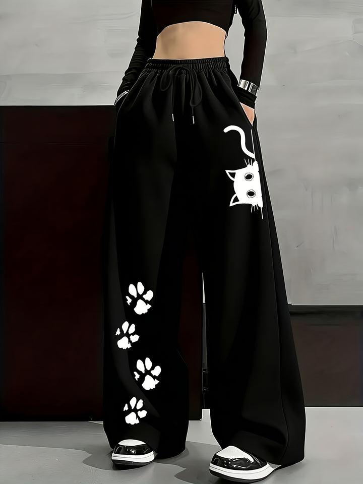 Stylish Geometric Fleece Casual Pants for Women with Plus Size Flowy Style