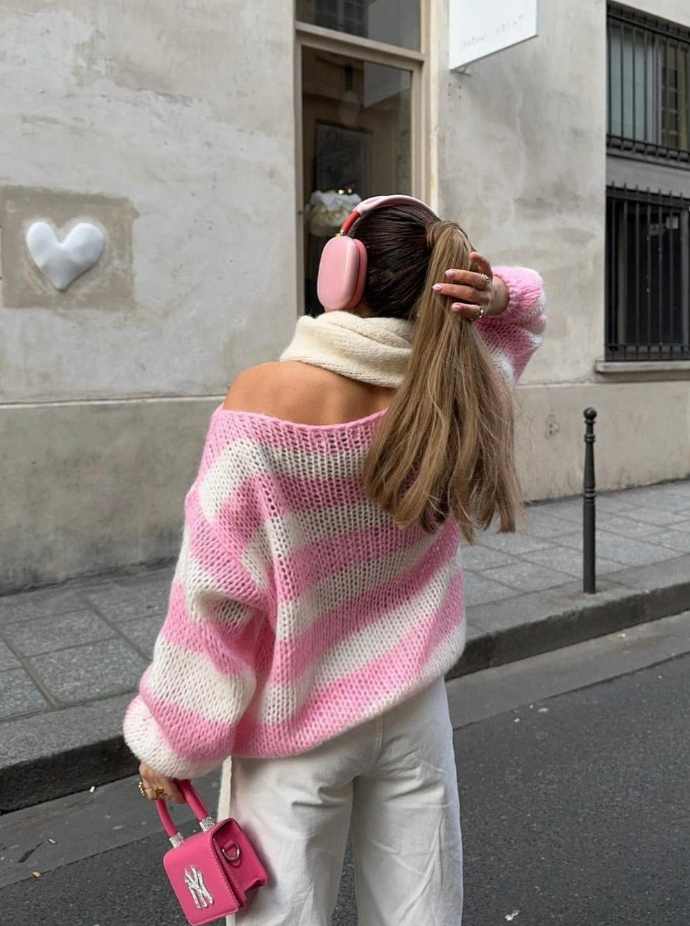 Cecily | Women's Striped Chunky Knit Sweater Crew Neck