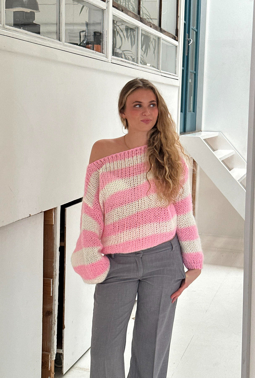 Cecily | Women's Striped Chunky Knit Sweater Crew Neck