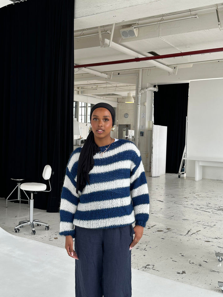 Cecily | Women's Striped Chunky Knit Sweater Crew Neck