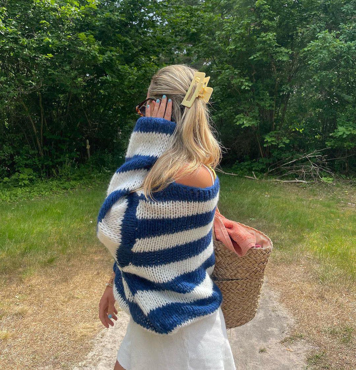 Cecily | Women's Striped Chunky Knit Sweater Crew Neck