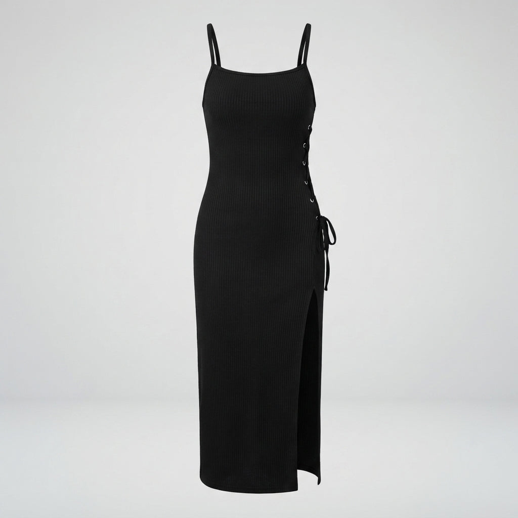 Lucilla | Women Ribbed Halter Slit Maxi Dress