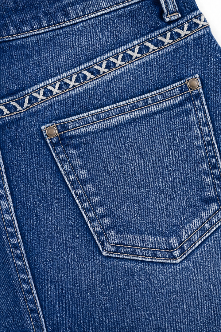 Aelfgifu | Women Snap Flare High Waisted Blue Jeans