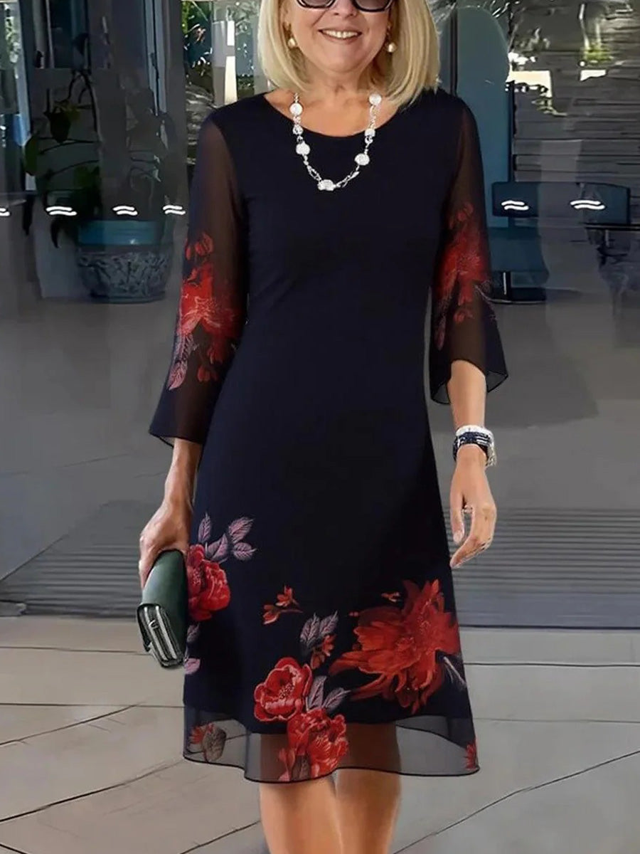 Fern | Women's Black Floral Chiffon Cocktail Dress