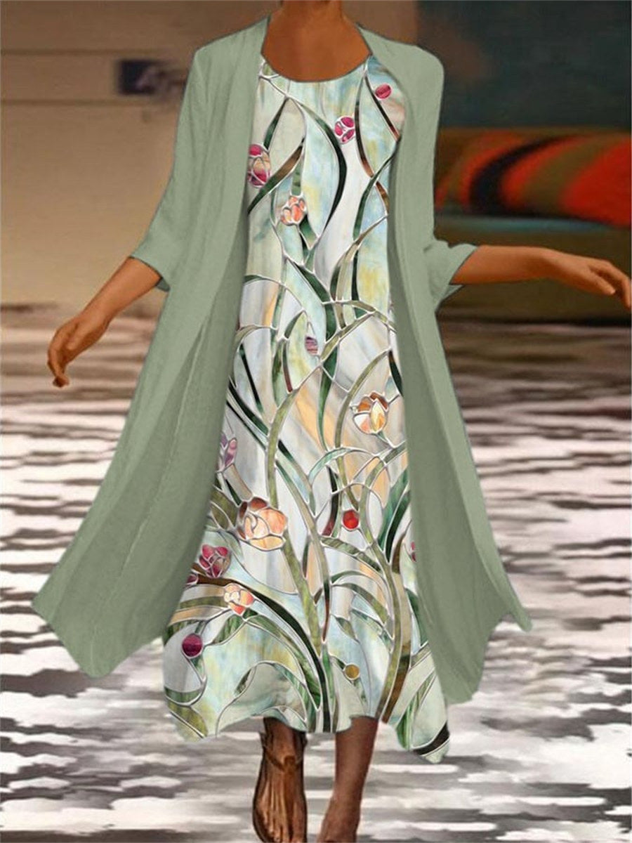 Brook | Women's Green Two Piece Cardigan Maxi Dress