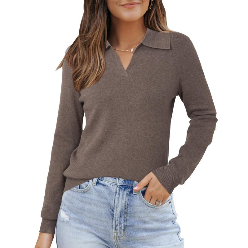 Oakleigh | Women's V Neck Collared Lightweight Knit Sweater