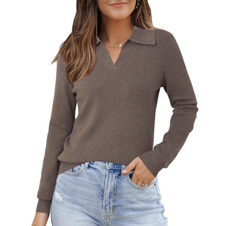 Oakleigh | Women's V Neck Collared Lightweight Knit Sweater