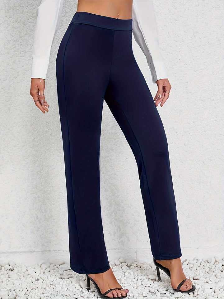 High Waisted Pull On Stretch Straight Leg Trouser Work Dress Pants