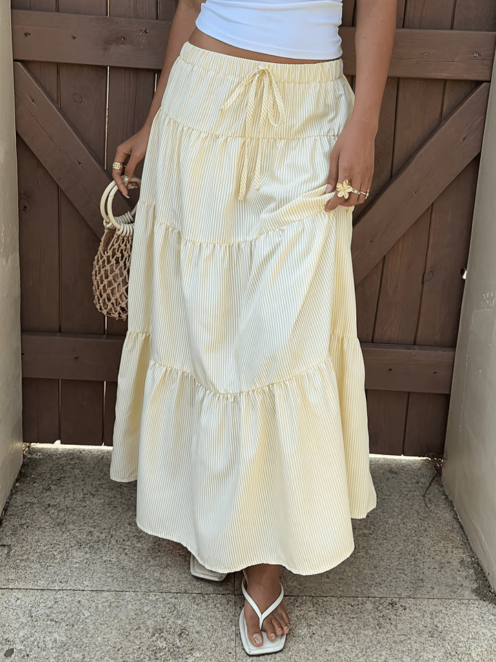 Yellow Skirts Tiered Stripe Drawstring Waist Maxi