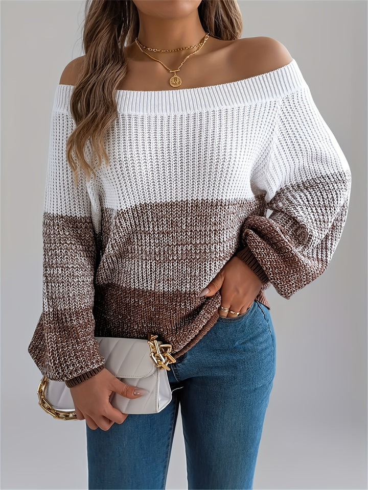 Cozy Camel Fall Sweater for Women with Off Shoulder Breton